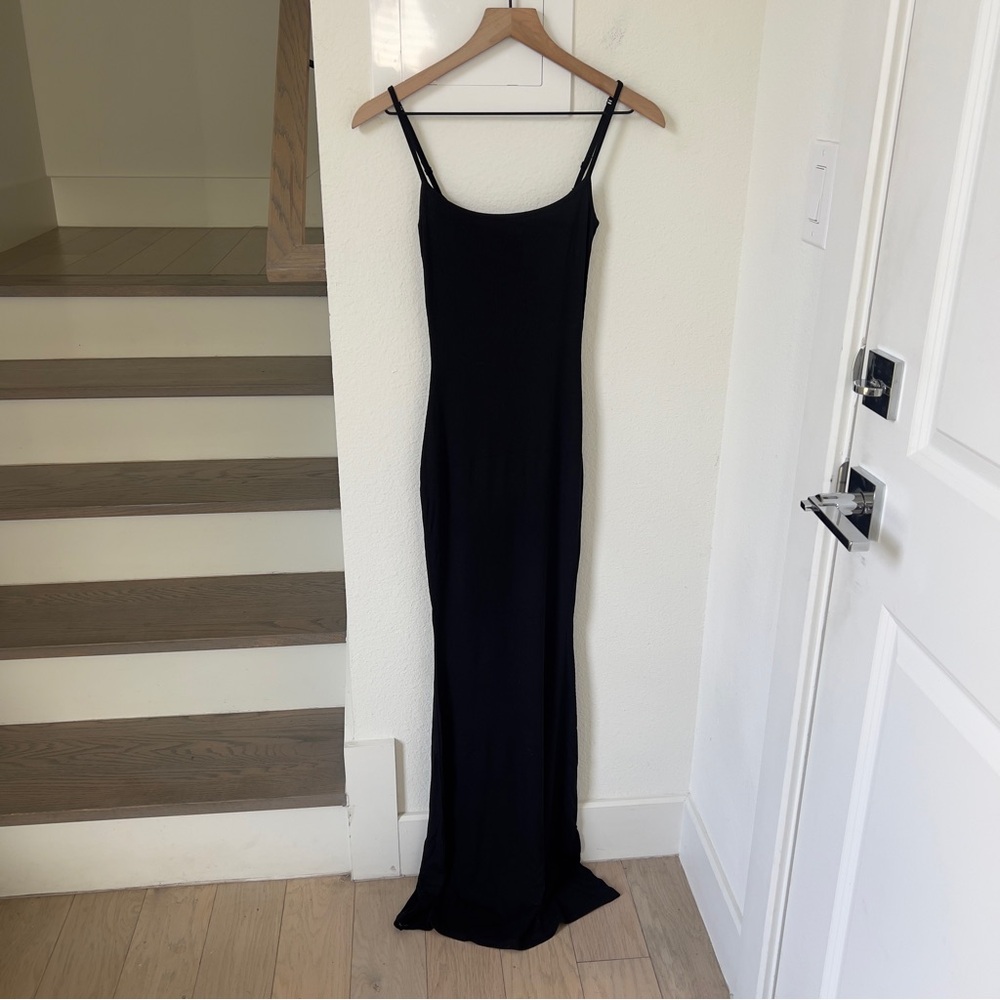 Skims Soft Lounge Long Slipdress Ribbed Maxi Dress in Onyx Black NWT - Picture 3 of 7
